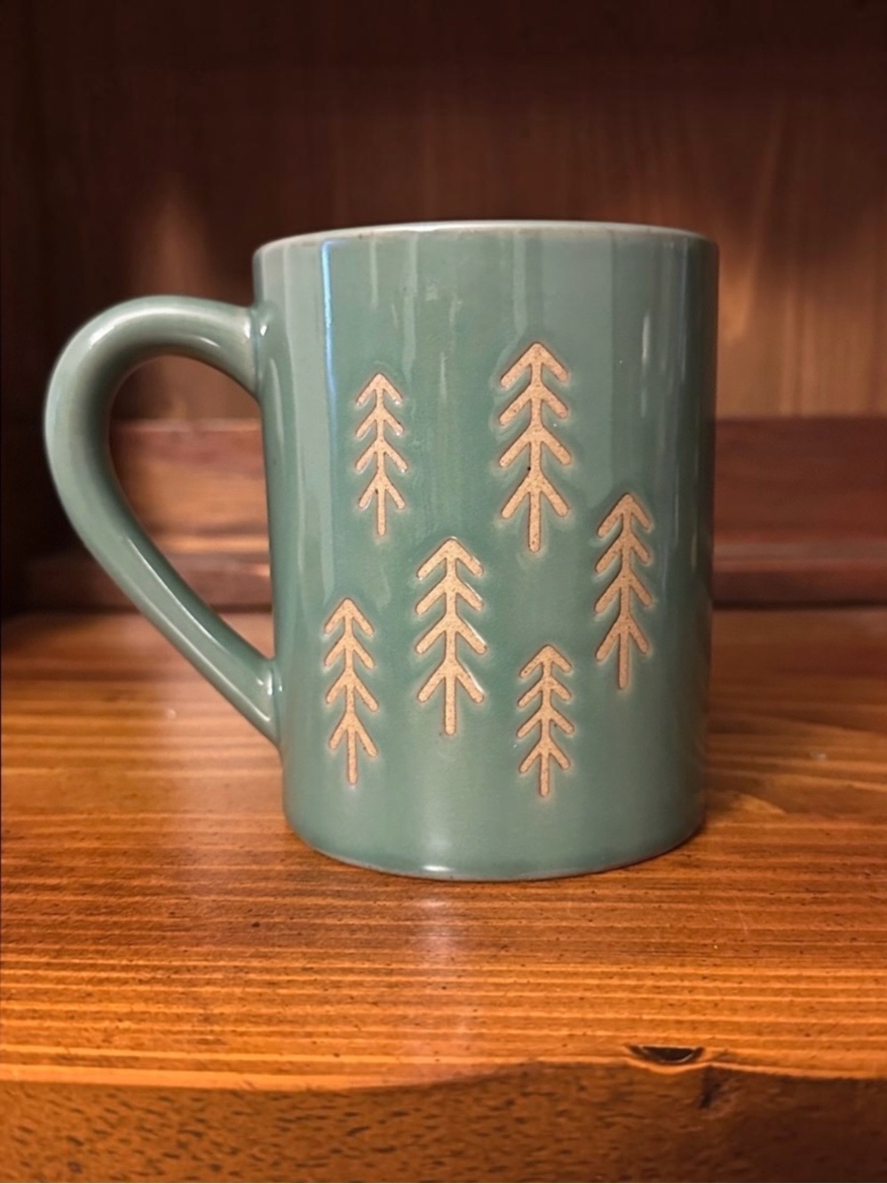 Green Stoneware Pine Tree Coffee Mug